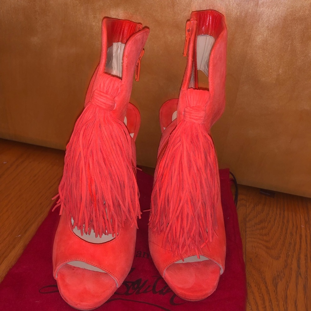 Christian Louboutin Ottaka orange suede booties